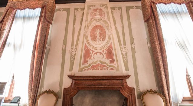 VENICE, ITALY, APRIL 22, 2018 : interiors decor, ceilings and frescoes of Ca'Rezzonico palace, april 22, 2018,  in Venice, italy