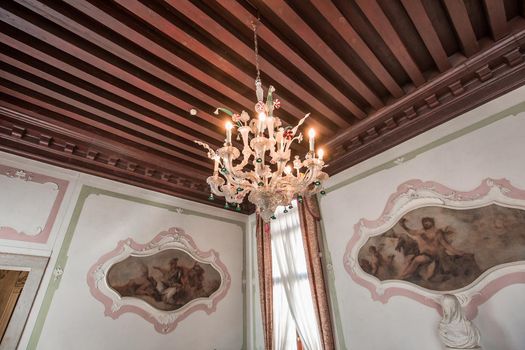 VENICE, ITALY, APRIL 22, 2018 : interiors decor, ceilings and frescoes of Ca'Rezzonico palace, april 22, 2018,  in Venice, italy