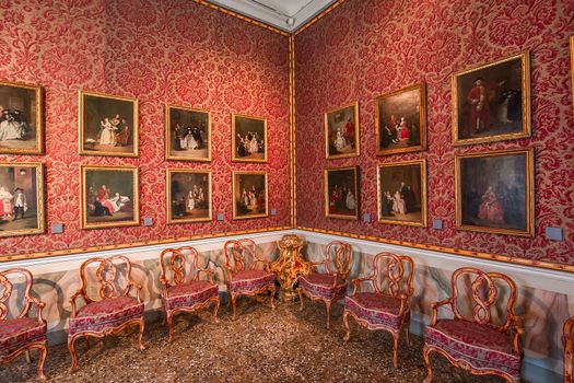 VENICE, ITALY, APRIL 22, 2018 : interiors decor, ceilings and frescoes of Ca'Rezzonico palace, april 22, 2018,  in Venice, italy