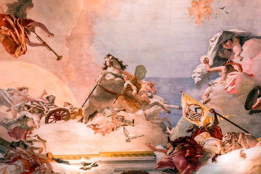 VENICE, ITALY, APRIL 22, 2018 : interiors decor, ceilings and frescoes of Ca'Rezzonico palace, april 22, 2018,  in Venice, italy