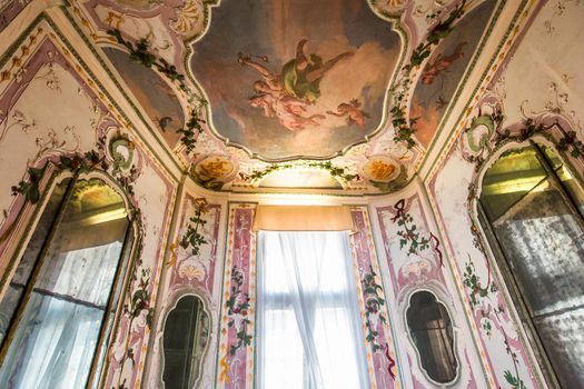 VENICE, ITALY, APRIL 22, 2018 : interiors decor, ceilings and frescoes of Ca'Rezzonico palace, april 22, 2018,  in Venice, italy