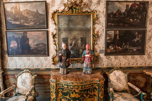 VENICE, ITALY, APRIL 22, 2018 : interiors decor, ceilings and frescoes of Ca'Rezzonico palace, april 22, 2018,  in Venice, italy