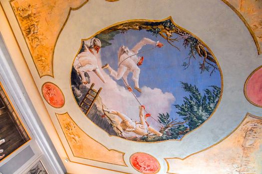 VENICE, ITALY, APRIL 22, 2018 : interiors decor, ceilings and frescoes of Ca'Rezzonico palace, april 22, 2018,  in Venice, italy