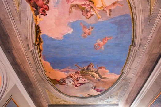 VENICE, ITALY, APRIL 22, 2018 : interiors decor, ceilings and frescoes of Ca'Rezzonico palace, april 22, 2018,  in Venice, italy