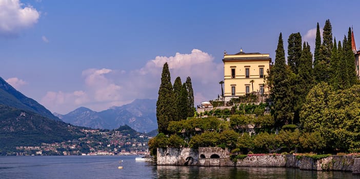 VARENNA, ITALY, JUNE 05, 2019 : exteriors and gardens of villa Monastero, on lake Como, june 05, 2019, in Varenna, italy