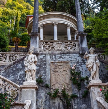 VARENNA, ITALY, JUNE 05, 2019 : exteriors and gardens of villa Monastero, on lake Como, june 05, 2019, in Varenna, italy