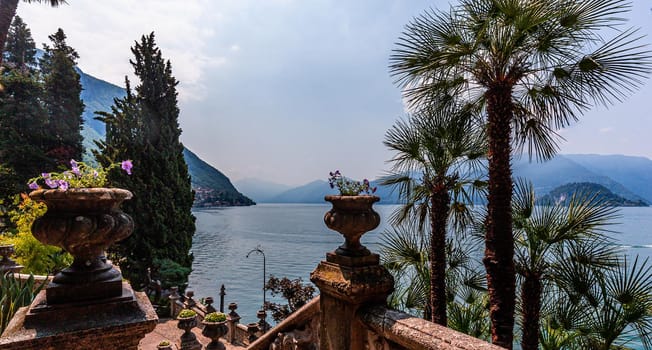 VARENNA, ITALY, JUNE 05, 2019 : exteriors and gardens of villa Monastero, on lake Como, june 05, 2019, in Varenna, italy