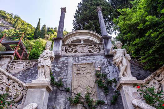 VARENNA, ITALY, JUNE 05, 2019 : exteriors and gardens of villa Monastero, on lake Como, june 05, 2019, in Varenna, italy