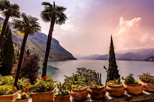 VARENNA, ITALY, JUNE 05, 2019 : exteriors and gardens of villa Monastero, on lake Como, june 05, 2019, in Varenna, italy