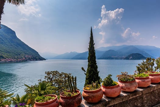 VARENNA, ITALY, JUNE 05, 2019 : exteriors and gardens of villa Monastero, on lake Como, june 05, 2019, in Varenna, italy