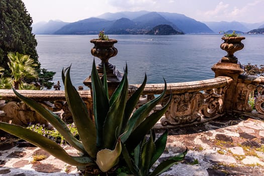 VARENNA, ITALY, JUNE 05, 2019 : exteriors and gardens of villa Monastero, on lake Como, june 05, 2019, in Varenna, italy