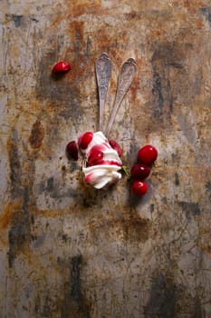 Artisan ice cream made with cream and cherries