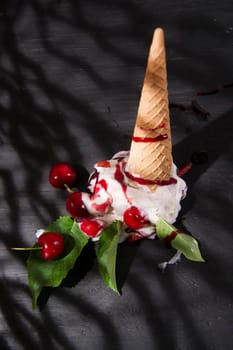 Artisan ice cream made with cream and cherries