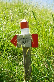 Signals typical for the identification of the path in the park of the Apuan Alps Italy