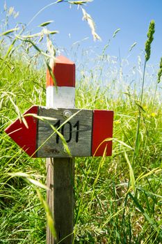 Signals typical for the identification of the path in the park of the Apuan Alps Italy