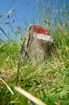 Signals typical for the identification of the path in the park of the Apuan Alps Italy