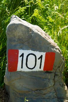 Signals typical for the identification of the path in the park of the Apuan Alps Italy