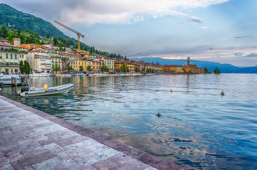 Scenic view of the waterfront in the town of Salo, Lake Garda, Italy