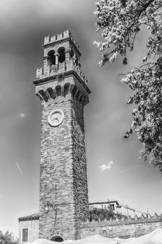 Iconic clocktower, landmark on the island of Murano, Venice, Italy