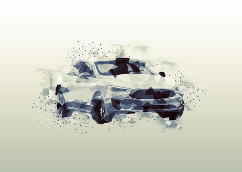 Smart or intelligent car. Sport car with polygon line on abstract background. Polygonal space low poly with connecting dots and lines. Connection structure