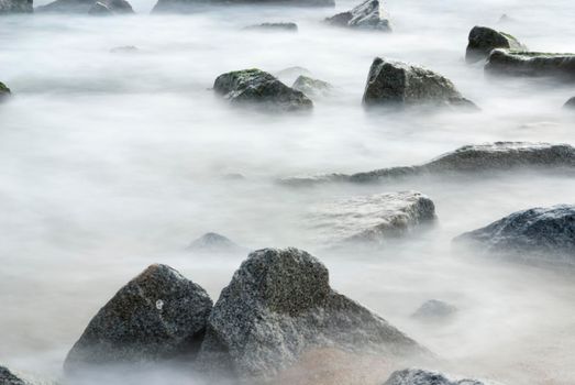 Abstract Stone and stone surface beautiful Limestone and sea water and fog haze mist cloud smoke beautiful