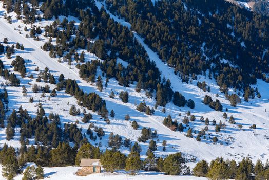 Grandvalira, Andorra : 2019 December 28 : People having fun in Sunny Day on Grandvalira Ski Station in Andorra.