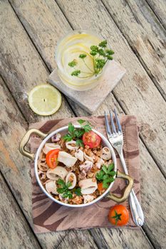 A traditional dish of Tuscany with farro and seafood