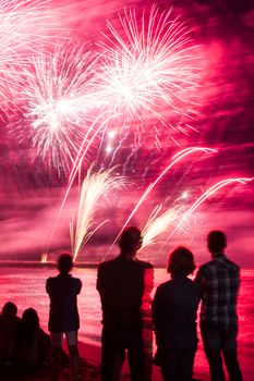 Event pyrotechnics on the pier of Forte dei Marmi Tuscany Italy
