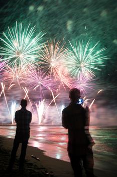 Event pyrotechnics on the pier of Forte dei Marmi Tuscany Italy
