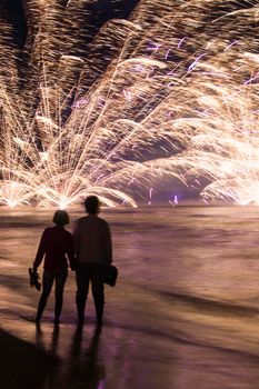 Event pyrotechnics on the pier of Forte dei Marmi Tuscany Italy
