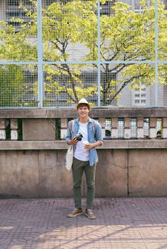 Asian handsome man photographer traveler. Lifestyle concept.