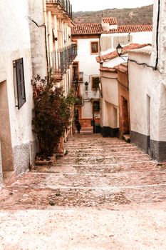 Narrow streets and old facades in Alcaraz, Castilla la Mancha community, Spain