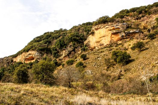 Mountain landscape with green vegetation in spring in Castilla-La Mancha, Spain