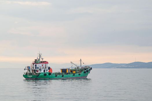 Marmara Sea,istanbul,Turkey-June 15,2021.Cargo ships in the Sea of Marmara in Turkey and Marmara Sea view in early morning time.