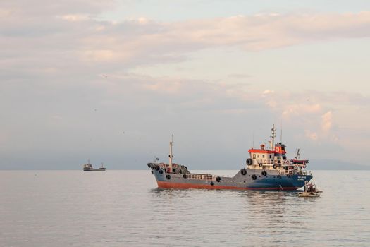 Marmara Sea,istanbul,Turkey-June 15,2021.Cargo ships in the Sea of Marmara in Turkey and Marmara Sea view in early morning time.