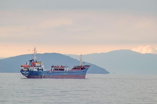 Marmara Sea,istanbul,Turkey-June 15,2021.Cargo ships in the Sea of Marmara in Turkey and Marmara Sea view in early morning time.