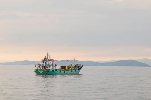 Marmara Sea,istanbul,Turkey-June 15,2021.Cargo ships in the Sea of Marmara in Turkey and Marmara Sea view in early morning time.