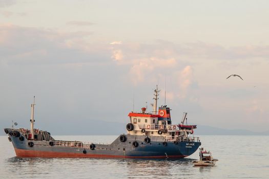 Marmara Sea,istanbul,Turkey-June 15,2021.Cargo ships in the Sea of Marmara in Turkey and Marmara Sea view in early morning time.