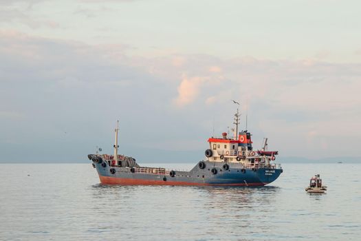 Marmara Sea,istanbul,Turkey-June 15,2021.Cargo ships in the Sea of Marmara in Turkey and Marmara Sea view in early morning time.