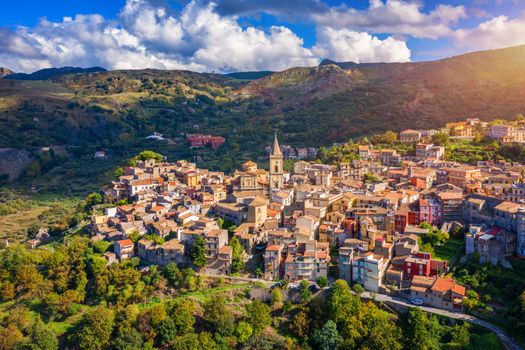 Amazing cityscape of Novara di Sicilia town. Aerial view of Novara di Sicilia, Sicily, Italy, Europe. Mountain village Novara di Sicilia, Sicily, Italy.