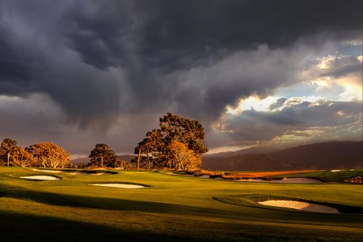 Coastline golf course, greens and bunkers in California, usa