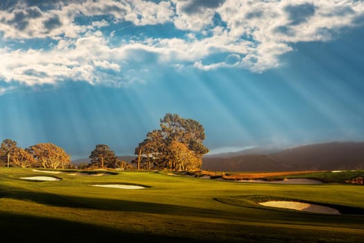 Coastline golf course, greens and bunkers in California, usa