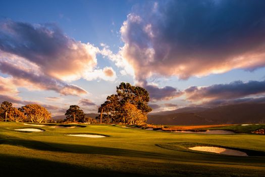 Coastline golf course, greens and bunkers in California, usa