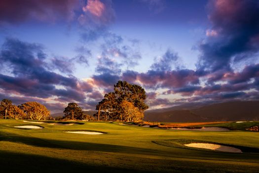 Coastline golf course, greens and bunkers in California, usa