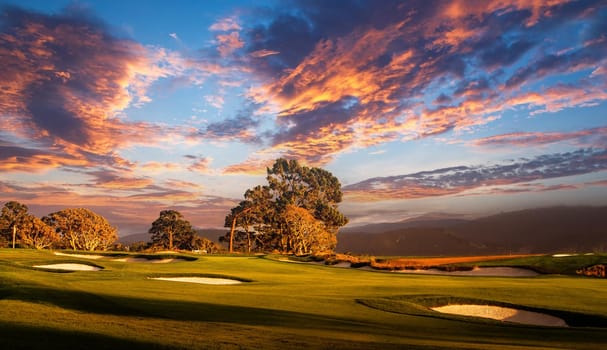 Coastline golf course, greens and bunkers in California, usa