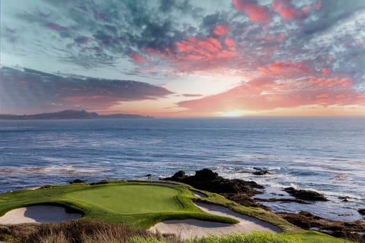 A view of Pebble Beach golf  course, hole 7, Monterey, California, USA