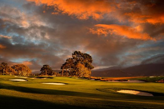 Coastline golf course, greens and bunkers in California, usa