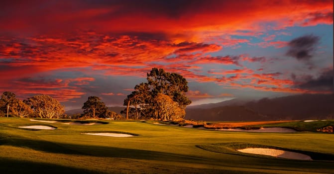 Coastline golf course, greens and bunkers in California, usa