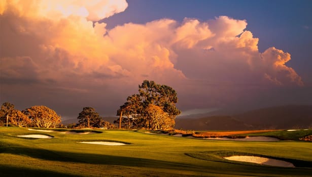 Coastline golf course, greens and bunkers in California, usa