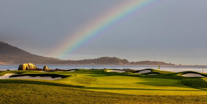 Coastline golf course, greens and bunkers in California, usa